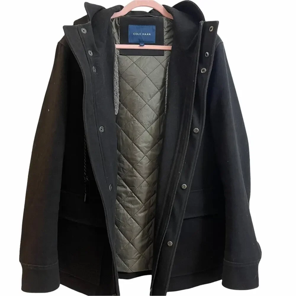 Cole Haan Black Wool Blend Coat - Picture 3 of 10